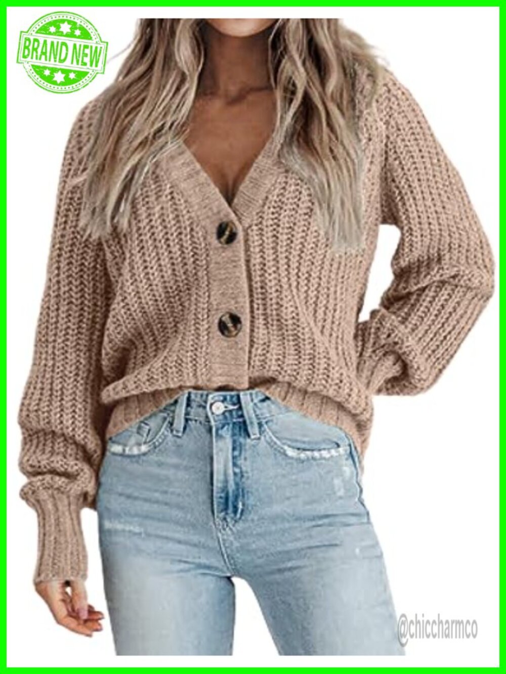 Chunky Knit Cardigan V-Neck Button Down Long Sleeve Sweater
